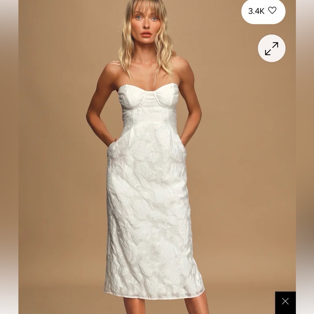 Lulu White Floral Jacquard Strapless Dress